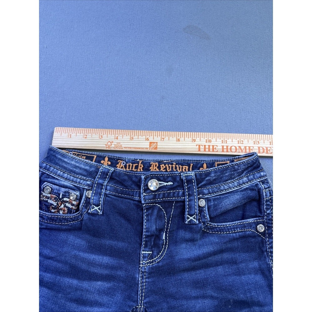Rock Revival JEANS NICCI WOMENS 24 Mid-Rise Skinny Blue Denim Embellished - Picture 6 of 9